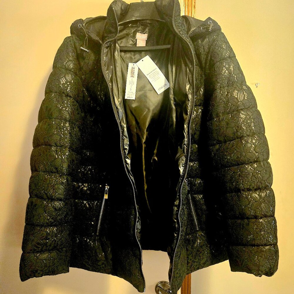 Chico's Black Lace Puffer Winter Jacket